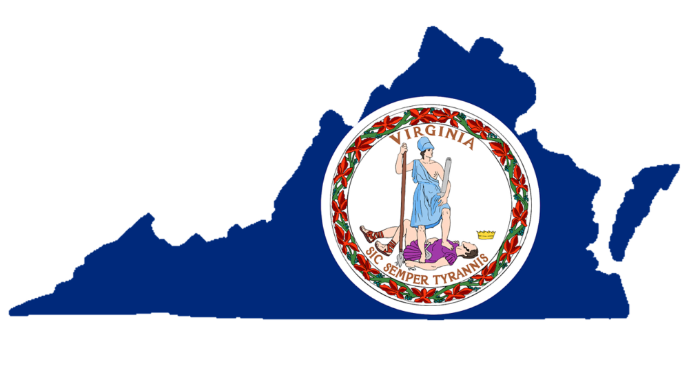 virginia state flag on outline of state